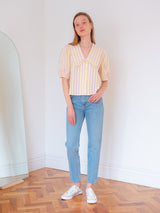 STRIPE RUFFLE COLLAR BLOUSE_YELLOW (6580071563382)