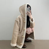 Unexpected loose fit hooded suede jacket tteokbokki coat