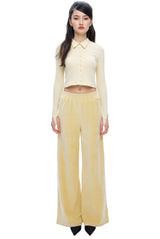 [IPT006-13] VELOURS GLITTER LOGO WIDE PANTS YELLOW