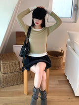 Ann's layered color combination round long-sleeved warmer T-shirt