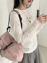 ペズルシースルーペイズリースリットクロップド長袖Tシャツ