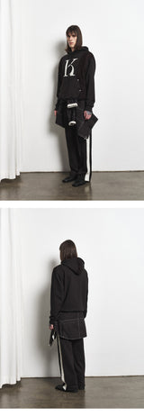 Mixed Fabric Knit KUYRI K Hoodie (Resort Black)