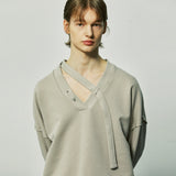vネックレイヤードストリングピアススウェット / v-neck layerd string pierced mtm mocha