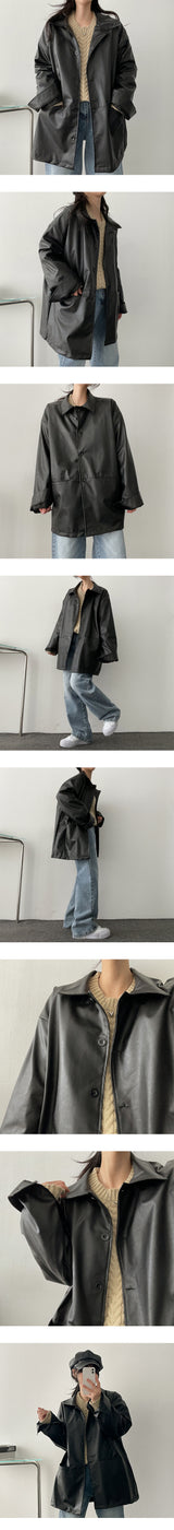 Conta leather long jacket