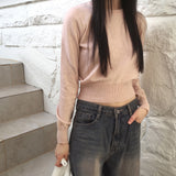 [Cashmere/12color] リモンラムウールラウンドクロップ長袖ニット