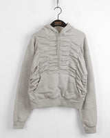 Bolt Napping Shirring Pleated Cropped Long-Sleeved Hoodie T-Shirt