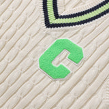 ライトグリーンCパッチvネックニットベストユニセックス / Light Green C Patch V-neck Ivory Knitwear Vest