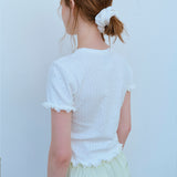 レースヘムハーフスリーブTシャツ / LACE HEM HALF SLEEVE TEE, WHITE