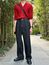 クボセミワイドローデニムパンツ / Kubo Semi-Wide Raw Denim Pants (2 colors)