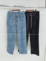 Flower string denim wide pants
