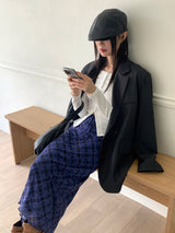 イクストライプボタンスリットオフショルダー長袖Tシャツ