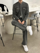 セミオーバーチャイナセットアップデニムジャケット / LMN Semi-Over China Setup Denim Jacket (Gray)