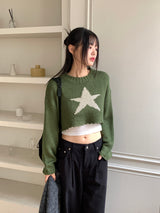 Limu Green Star Crop Knit