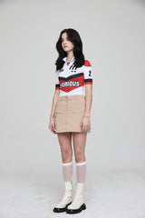 モトハーフジップアップジャージクロップトップ / MOTO HALF ZIP UP JERSEY CROP TOP WHITE