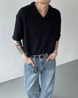 AT cornerヘアリーVネック半袖襟付きニット/ AT corner Hairley V-collar Knitwear (3 colors)