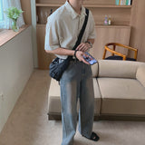 ASCLO Open Collar Linen Short Sleeve Shirt (6color)