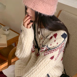 Away wool vintage Nordic jacquard knit cardigan