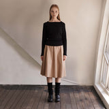Beige Double Pleats Skirt