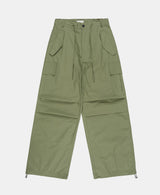 Cotton waist string wide cargo pants