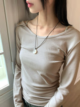 ヒートアンボタンオフショルダースナップトットボタンロングスリーブTシャツ