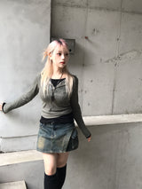 ビンテージレイヤードアンバランスカーゴデニムパンツスカート