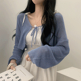 [Yerim Fit/Until Summer] Powder Ribbon Cropped Volero Knit Cardigan - 5 colors