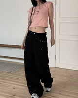レッチアイレットナイロンポケットカーゴロングワイドパンツ/Retch Eyelet Nylon Pocket Cargo Long Wide Pants