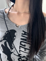 ホックビーズホルタートングプリント長袖Tシャツ / hook beaded halter thong print long sleeve t-shirt