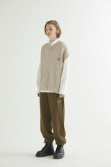 OVERSIZED CABLE KNIT VEST OATMEAL (6608600957046)