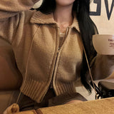 [BELLIDE MADE] Solid Standard Semi-Crop Knit Zip-Up