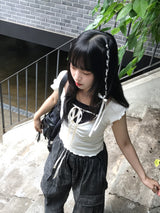 ロマンティックラブリーリボンチョーカーフリルリブドTシャツ