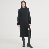 ヘリングボーンスリットロングドレス / Herringbone Slit Long Dress (Black)