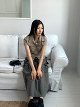 Pave gopchang pleated shirring two-way nylon short-sleeved jacket