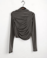 Shaz shirring shoulder slit hooded t-shirt