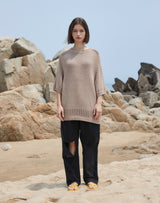 オーバーサイズ フィッシュネット ディテール SS スウェット / OVERSIZED FISHNET DETAIL SS SWEATER BEIGE