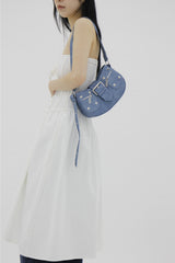 デニムスタッズショルダーバッグ/Denim Studded Shoulder Mini Bag (2color)