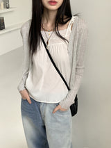 リーミングサマーシースルーワンボタンクロップ長袖カーディガン【6色】/[6 colors] Leoming summer see-through one-button cropped long-sleeved