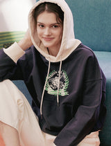 [起毛]Women's Crop Le Lis Bay Leaf Two-Tone Heavy Lee Hoodie Navy Cream(FCD3TS716W)