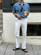 セミオーバーボタンハーフデニムシャツ  / LMN Semi-Over Button Half Denim Shirt (2 colors)