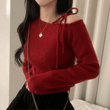 [Goddess complete/Point!] Very one shoulder ribbon ribbed knit. - 3 colors