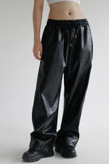 レザーストリングワイドパンツ/Leather String Wide Pants (2color)