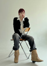 ノーボタンファークロップカーディガン/Nor Button Fur Crop Cardigan (3color)