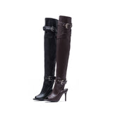 Buckle Strap Open Toe Boots Heel(Brown)