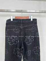 Flower string denim wide pants