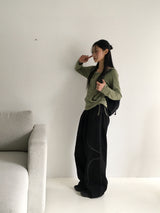 Nezen ステッチカラーコンビネーションカットワイドコットンパンツ
