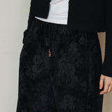 フラワーコーデュロイバンディングパンツ/FLOWER CORDUROY BANDING PANTS_BLACK