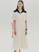 セーラーカラープリーツドレス / Sailor collar pleated dress - Cream
