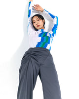 グリッチプリントモックネックTシャツ/Glitch Print Mock Neck T-Shirt_Blue