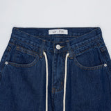 SEMI-WIDE FIT STRING POINT DARK DENIM PANTS [17708]