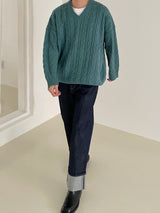 Stick cable V knit